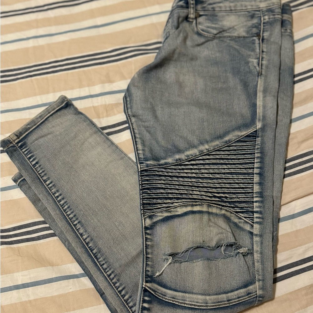 VIP Unisex Biker Ripped Jeans - Picture 7 of 10